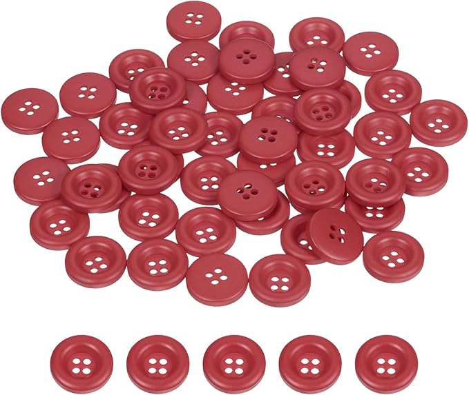 HARFINGTON 50pcs Sewing Button 15mm (5/8 Inch) 4 Holes Resin Thickened Round Crafting Replacement Buttons for Clothing DIY Crafts Decoration, Bright Red