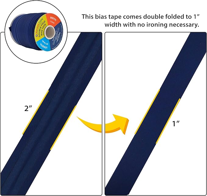 Mandala Crafts 55 Yards 1 Inch Navy Blue Double Fold Bias Tape for Sewing - Bias Binding Tape for Quilting Binding, Hemming, Seam, and Fabric Piping
