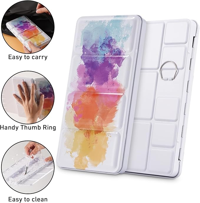PEVART Empty Watercolor Paint Palette case,Metal Water Color Tin Box with 52 Empty Half Pans and Fold-out Mixing Painting Tray-Portable Travel Watercolor Palette, Plain Air painting