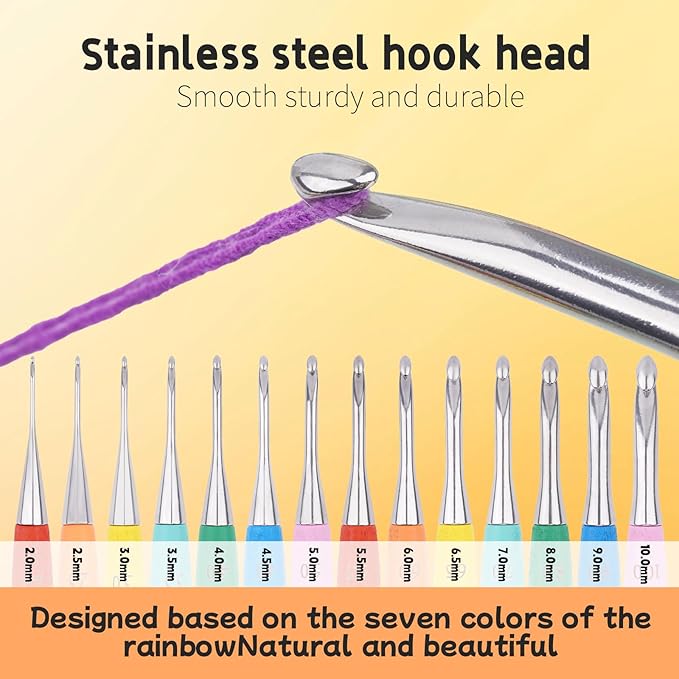 Crochet Hooks 2.5mm Crochet Hook Soft Lightweight Wood Ergonomic Handle and Stainless Steel Crochet Needles Tip (2.5 mm-C)
