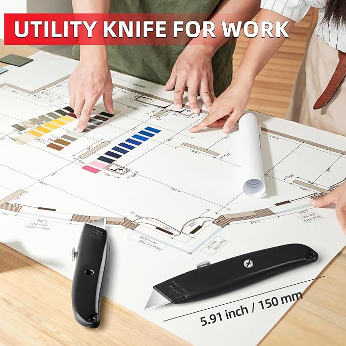 DIYSELF Utility Knife, 20 Pack Heavy Duty Box Cutter Retractable, Box Cutter Knife, Box Opener, Cardboard Cutter, Utility Knives for Garage, Home and Office, PVC Pipe Cutter(Black)