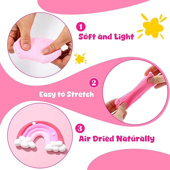 72 Pcs 38oz Air Dry Clay Bulk Modeling Magic Ultra Lightweight Foam Modeling Clay for Kids Adults DIY Gifts Party Arts Crafts and School Project Supplies(Pink)