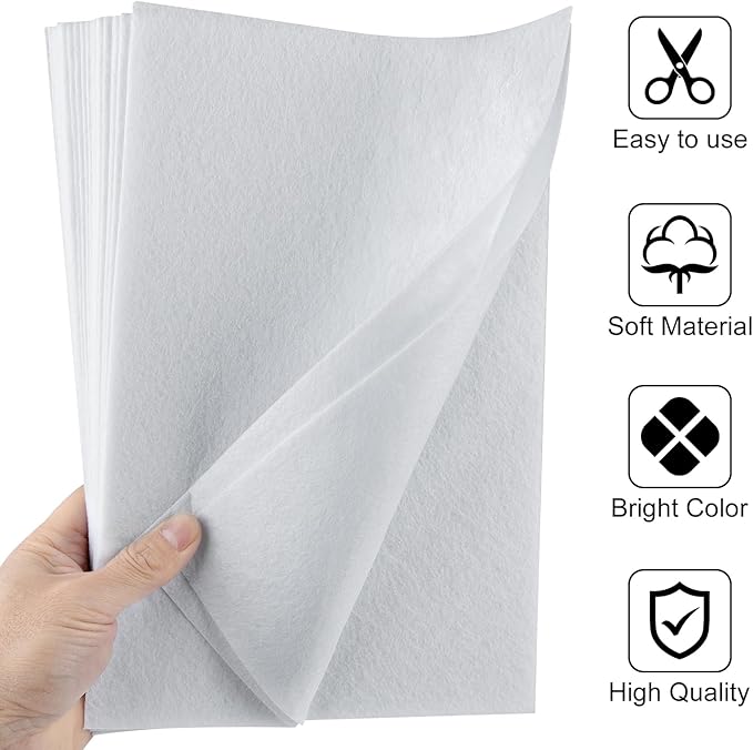 20 Pcs White Felt Fabric Sheet 8" x 12" Assorted Color Felt Fabric Sheets for Crafts DIY Handcraft Sewing Squares Patchwork Nonwoven
