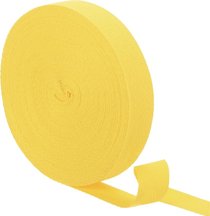 uxcell 23 Yards Cotton Twill Tape, 1-inch Herringbone Webbing Ribbon Bias Binding Tapes for Clothes Sewing, DIY Crafting (Bright Yellow)
