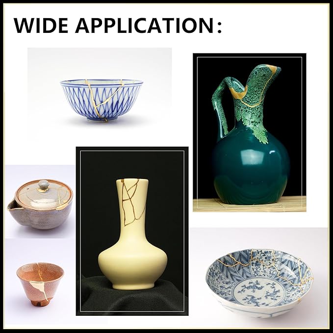 iienjoy Kintsugi Repair Kit, 4 Colors Food Safe Kintsugi Kit Repairs Broken Ceramics, Jade, Glass, Meaningful Pottery, Kintsugi Gold Glue for Ceramics and Porcelain Repair Perfect for Beginners