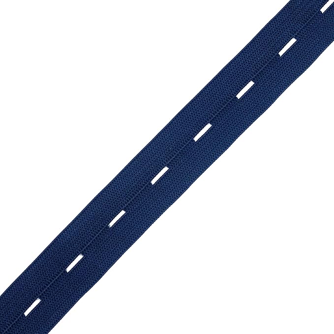 Mandala Crafts Navy Blue Buttonhole Elastics Band Pants Waist Tightener for Jeans - 0.75 In 15 Yds Navy Blue Elastic with Button Holes for Button Extender Waistband Belt