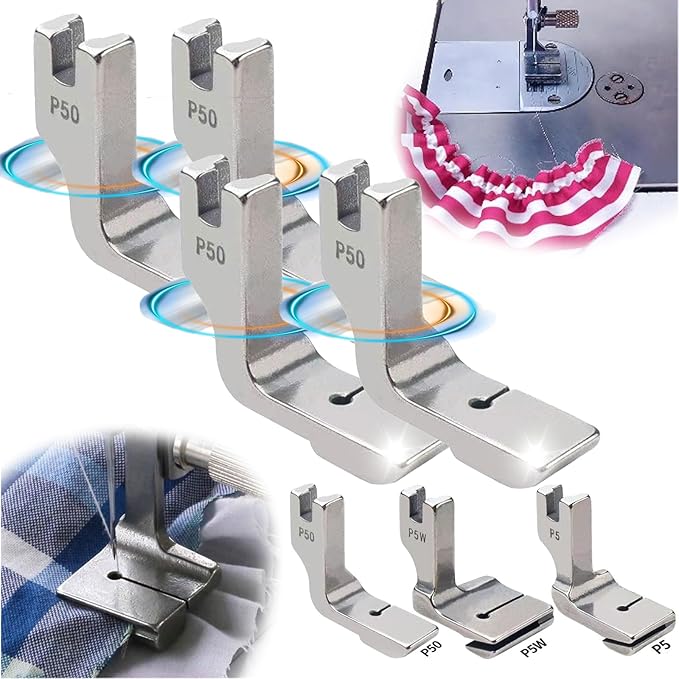 Generic Piping Sewing Machine Presser Foot, 2024 New Double Gathering Pleated Shirring Presser Foot, P5 P50 P5W Fits for Most of Sewing Machine (P50,2), Silver, FRJYJ01