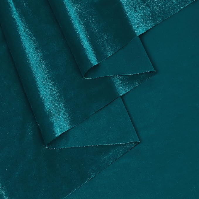 KKJIAF Teal Stretch Velvet Fabric 60 Inch Wide, 5 Yard Soft Stretchy Fabric for Sewing Clothes, Apparel, Costume, Crafts - 90% Polyester 10% Spandex