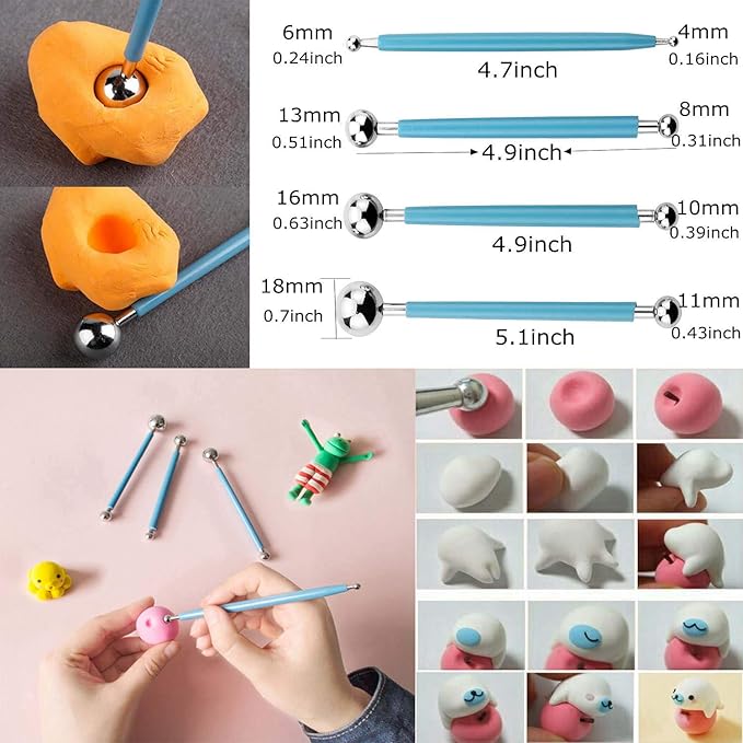 Polymer Clay Tools, 28pcs Modeling Clay Sculpting Tools Set for Pottery Sculpture,Dotting Tools Ball Styluses for Rock Painting Cake Fondant Decoration