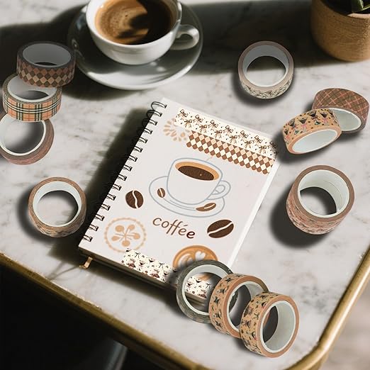 12 Rolls Martini Washi Tape, Vintage Brown Checkered Bow Masking Tape, Martini Coffee Decorative Sticker for Party Afternoon Tea Holiday Scrapbook Journal DIY Craft Gift Wraps 16.4FT