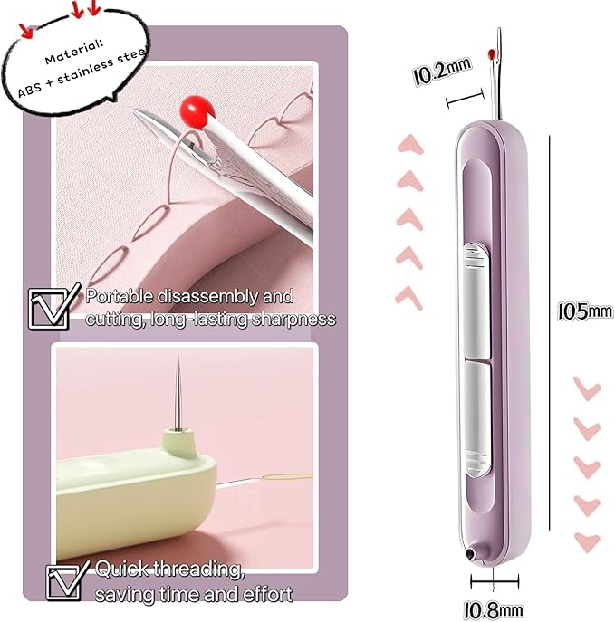Upgraded 2 in 1 Automatic Needle Threaders Seam Ripper,Quilting Supplies Sewing Kit,Quick Sewing Machine Loop Needle Threaders (2PCS-Green)