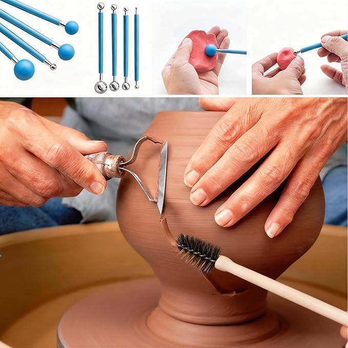 Air Dry Clay 10 LBs (Grey) + 42 Pcs Pottery Tools Set - Non-Toxic Organic Clay for Hand Modeling, Sculpting & Throwing, Easy to Use for Art Classes, Ceramics Workshops (Grey)