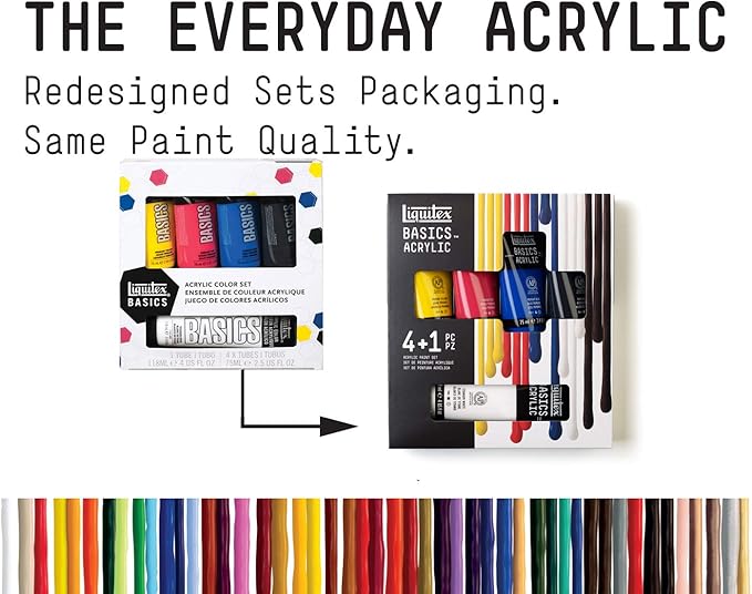 Liquitex BASICS Acrylic Paint Set, 4 x 75ml (2.4-oz), 1 x 118ml (4-oz) Essentials Paint Set