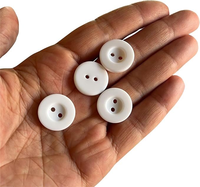White Buttons for Sewing Pack of 100 3/4" (19mm) 2 Hole Round Plastic Buttons Glossy 0.75 inch 30L Plain Bulk Sewing Buttons for Lab Coat Pants Suit Workwear School Outfits Aprons Crafts DIY