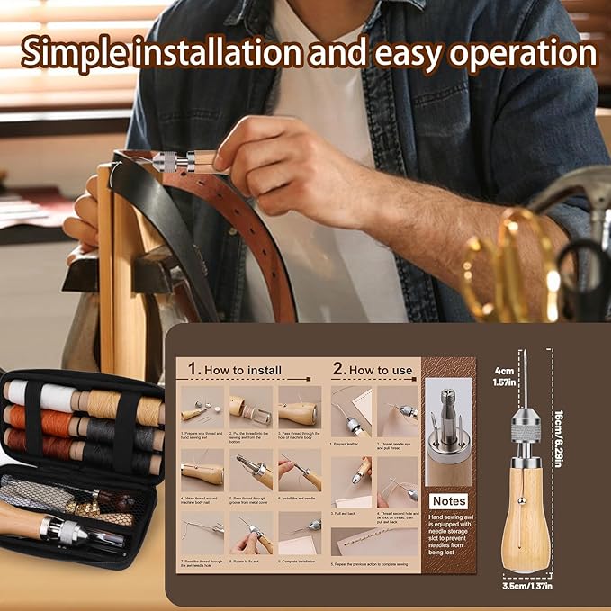 Sewing Awl Kit, Portable Tool Stitching Leather Sewing Thread, Waxed Thread Kit for DIY Leather Sewing Repair Craft (2)