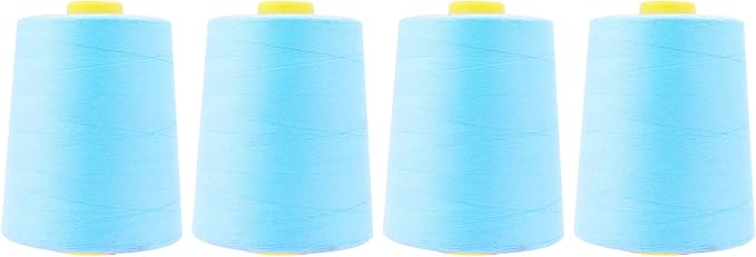 Mandala Crafts 4 Pack of Serger Threads Cones Spools - 20S/2 24000 Yards Polyester Pale Blue Threads for Sergers Machine and Overlock Quilting Sewing Machine