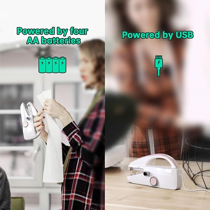 Handheld Sewing Machine,Two dear,Mini sewing machine,Easy to Use and Fast Stitch Suitable for Clothes,Fabrics, DIY Home Travel Electric Handheld Sewing Machine for Beginner.Pink