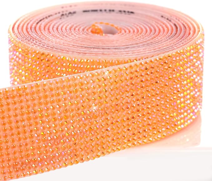 Novani Self Adhesive Rhinestone Ribbon, 1.18 Inch 3 Yards 1 Roll, Orange AB Diamond Bling Strips for DIY Crafts, Glitter Resin Rhinestones Tape for Crafting, Car Decoration