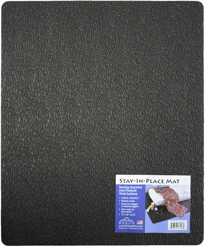 Stay-In-Place Machine Mat - 15" x 18" - Calms Vibration and Dampens Noise. Great for Sewing Machines and Sergers. Made In USA. Black