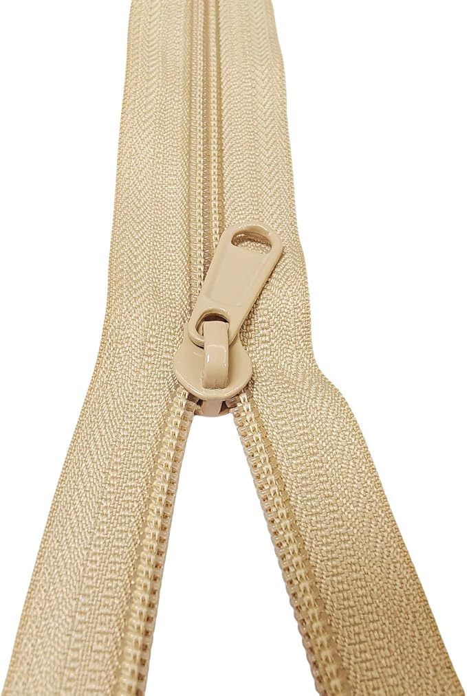 MebuZip #5 Nylon Coil Zippers by The Yard Bulk Zipper Roll Zipper Tape 10 Yards with 25pcs Pulls for Sewing Tailor DIY Craft Bags Pillows (Beige 10Yards)