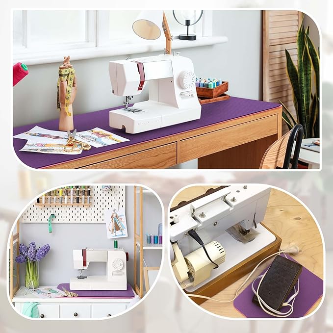 3 Pcs Sewing Machine Muffling Mat Pedal Mat Sewing Machine Pad No Slip Rubber Stay in Place Mats for Calms Vibration(Pink Purple,15 x 20 Inch,14 x 9 Inch,17 x 36 Inch)