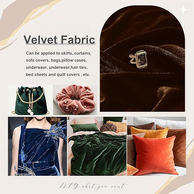 KKJIAF Chocolate Brown Green Stretch Velvet Fabric 60 Inch Wide, 5 Yard Soft Stretchy Fabric for Sewing Clothes, Apparel, Costume, Crafts - 90% Polyester 10% Spandex