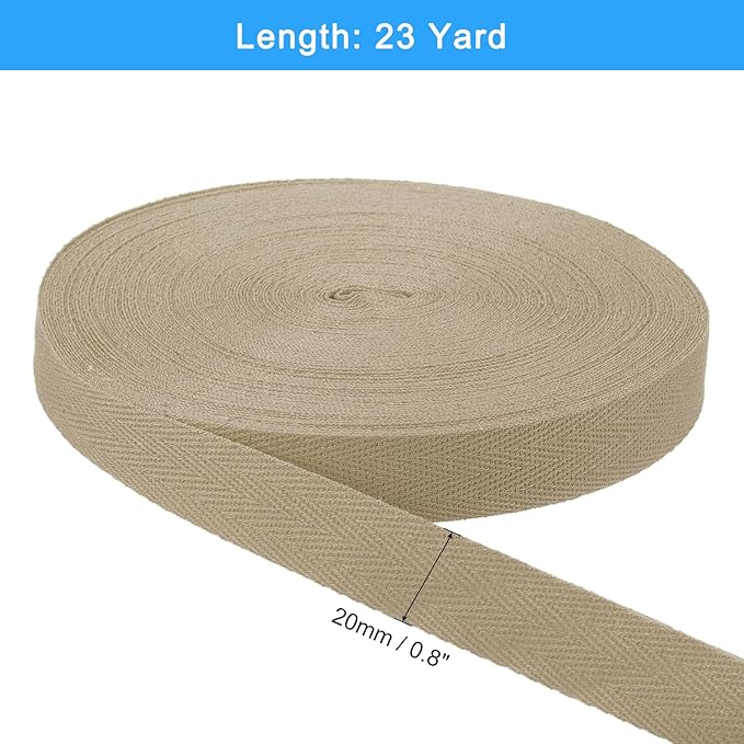 uxcell 23 Yards Cotton Twill Tape, 3/4-inch Herringbone Webbing Ribbon Bias Binding Tapes for Clothes Sewing, DIY Crafting (Dark Khaki)