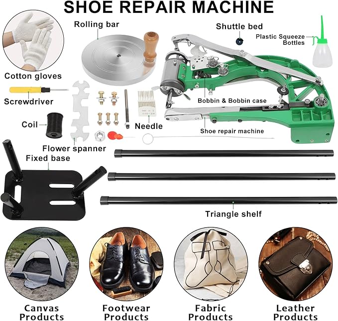 Leather Sewing Machine, Manual Cobbler Sewing Machine Leather, Shoe Repair Machine with Dual Cotton Nylon Line Canvas for Shoe Tents and Belt