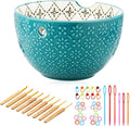 Suncalla Yarn Bowls for Crocheting Knitting, Ceramic Yarn Bowl with 9 Pcs Crochet Hooks and Tools, Knitting Craft Holder with 3D Relief Pattern, 6'' Large Wool Storage Christmas Gifts for Crocheters