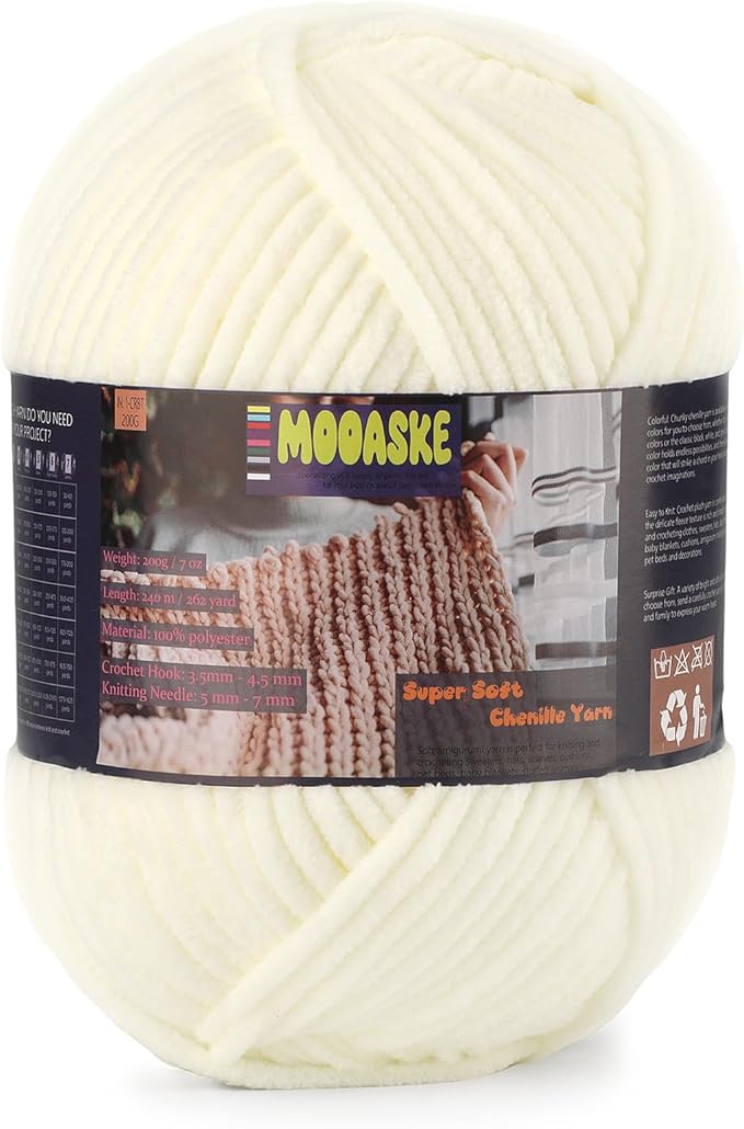 Fluffy Chenille Yarn for Crocheting - Baby Blanket Yarn for Knitting - Velvet Yarn for Amigurumi Crochet, Ultra Soft Yarns Weight Per Roll 200g/7oz, Length 240m/262yard