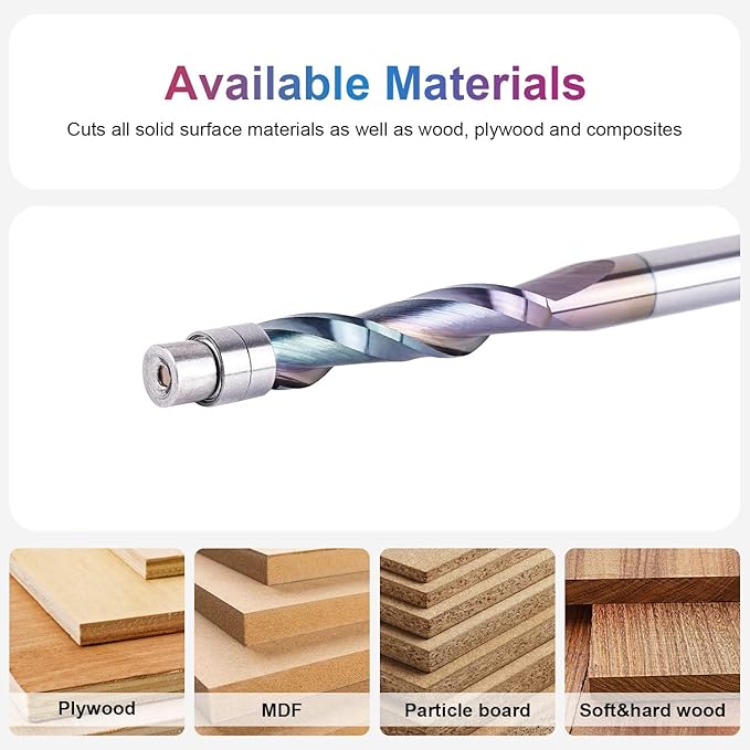 SpeTool Up Cut Spiral Flush Trim Router Bit with TAC Coated Extra Long 1-1/8 Inch Cutting Length Bottom Bearing for Woodwork Template Pattern