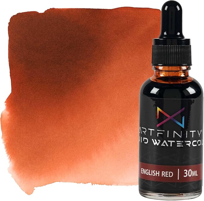 Liquid Watercolor Paint 30 ml Bottle, English Red - Vibrant Dye-Based Liquid Watercolor w/Glass Pipette, Fast-Drying, Fine Art Paint for Calligraphy, Airbrushing & Traditional Art