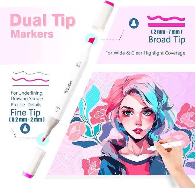 262 Colors Alcohol Markers Set with Base Dual Tip Drawing Markers for Comics Coloring Sketching Illustration (262 White) -Refillable