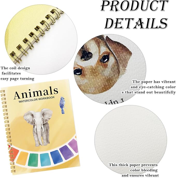 VRSHMB Beginner Watercolor Workbook with 12 Colors - Watercolor Paint Book & Art Gift for Beginners and Adults (Elephant)