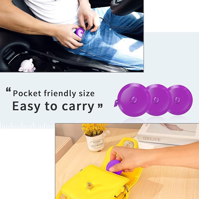 DiCUNO 60-Inch 1.5 Meter Soft and Retractable Tape Body Tailor Sewing Craft Cloth Dieting Measuring Tape (3 Pcs of Purple)