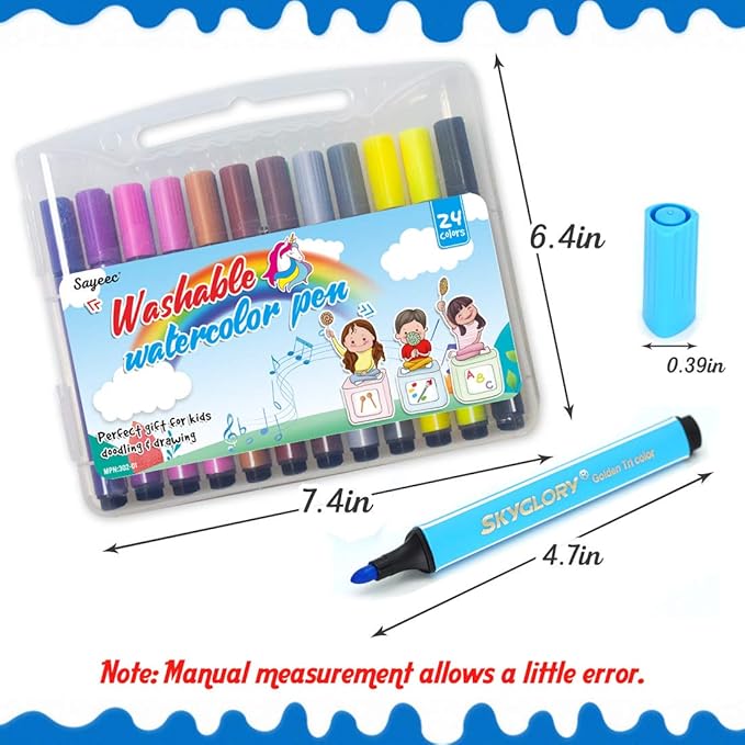 SAYEEC Coloring Markers Washable Markers for Kids 24 Colored Felt Tip Pens Art Marker Set with Carrying Case Water Based Drawing Pens for Artists Adult Coloring Books Manga Comic Christmas Gifts