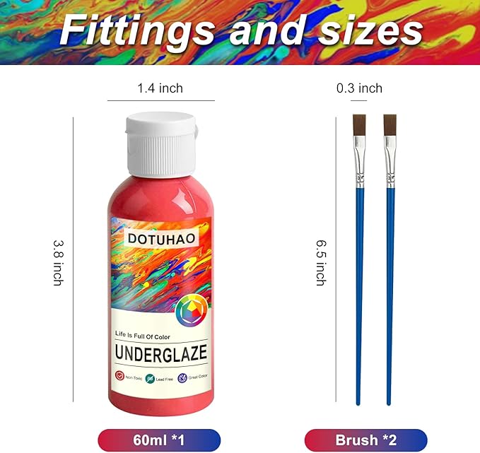 Underglaze, Green Underglaze for Ceramics, Pottery Glaze, Concentrated Ceramic Glaze, Low Fire Glaze for Ceramic and Pottery Painting, Ideal for Art Projects (Green,60ml)