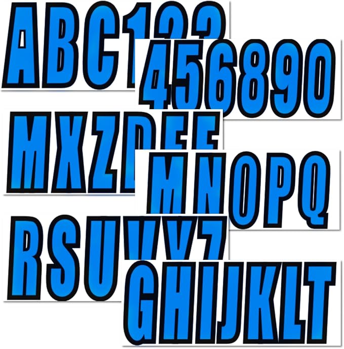4 Sets of 3" Blue Marine Boat Sticker Decals A-Z Letters & 0-9 Numbers for Yachts & Personal Watercraft Waterproof Anti-Scratch