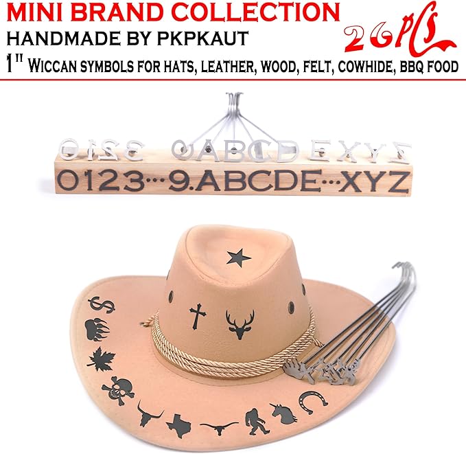 26Pcs Mini 1" Branding Irons, Wiccan Symbols Custom Wood Branding Iron Personalized for Wood Working, Leather Hats, Felt, Cowhide, BBQ Brander & Bread Logo, Steak Branding Iron for Food