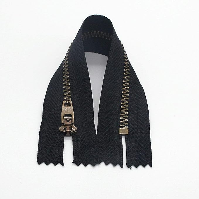 Leekayer 4# Black Brass Zipper 5 Inch Jeans Zippers 12.7 cm Close End Metal Zipper for Sewing Boots Bags Purse Antique Zippers Bulk 6pcs, (Black-Brass)