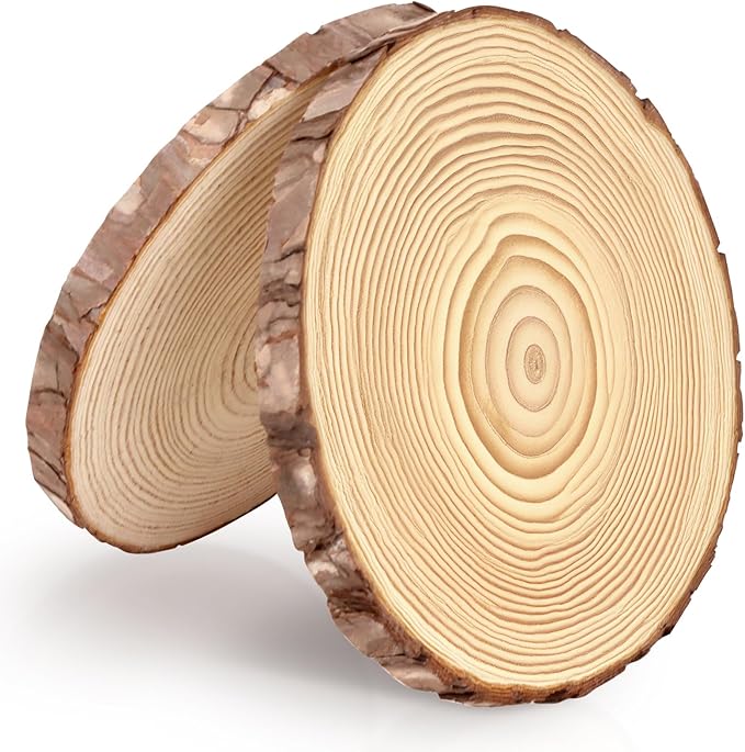FSWCCK 2 Pack Nature Unfinished Round Wood Slices, 9-11 Inches Wooden Circle, Large Wood Slabs for Weddings Centerpieces Decor and DIY Painting Crafts (9"-11")
