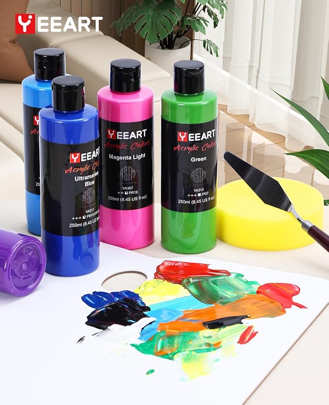 Acrylic Paint Set, 8.45oz 18 Colors Acrylic Paint Large Bottle Set, Rich Pigmented Canvas Paint, Premium Non-toxic Paints for Artists, Paint Set for Kids & Adults, Art Supplies for Canvas