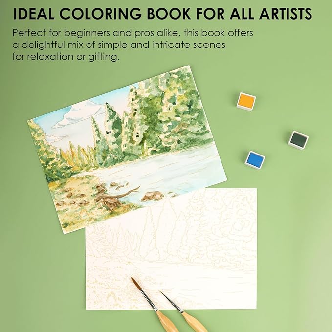Grabie Watercolor Coloring Book, 15 Sheets A5 (8.3 x 5.8),Watercolor Book for Adults: Ignite Your Artistic Expression on 100% Cotton Paper (Forest)