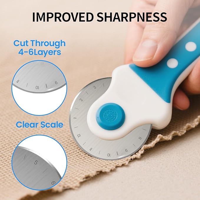 12 Pack 45mm Rotary Steel Blades, Sharp and Durable Rotary Replacement Blades with Scale for Quilting Sewing Fabric Cutting (Circular Hole)