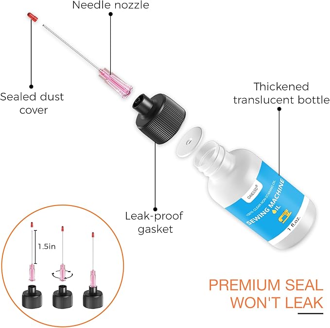 1oz Fine Light Sewing Machine Oil and Cleaning Kit, Includes Needle Tip Applicator & Dual-Ended Brush, Home & Industrial Mineral Sewing Machine Oil and Lubricant for Textile Machinery, by OAIEGSD