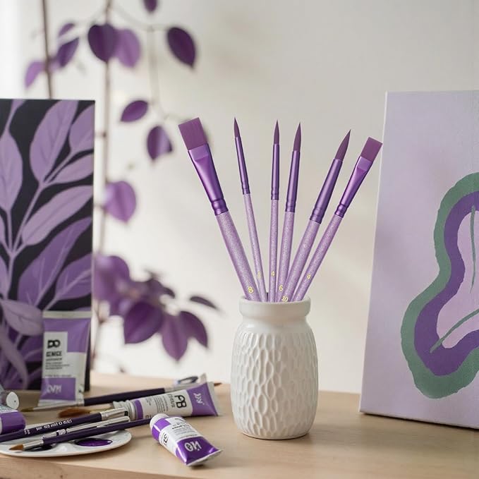 Paint Brushes Set for Acrylic Painting,Watercolor Brushes Painting Brush Nylon Hair Brushes for Acrylic Oil Watercolor Canvases Rock Body Face Nail Miniature Detailing Drawing Art Supplies(Purple)