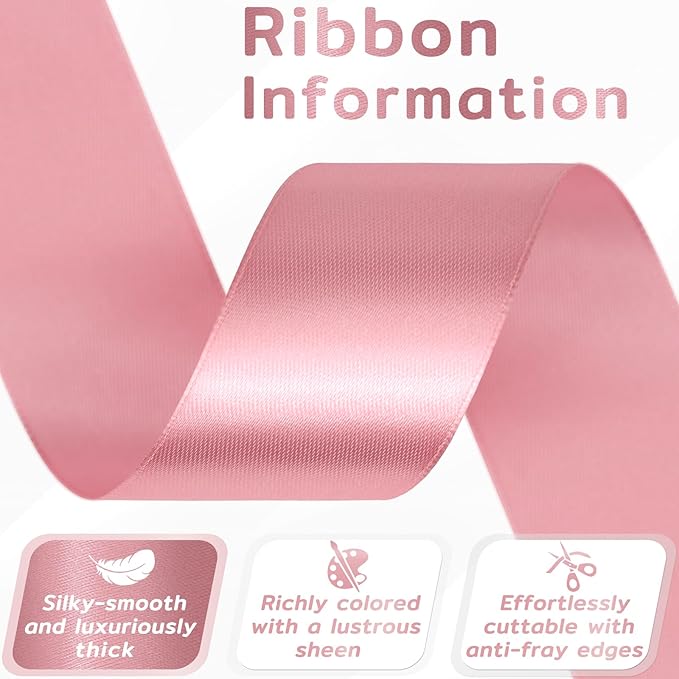 60 Yards Rose Gold Satin Ribbon 1-1/2 Inch, Solid Polyester Fabric Ribbon for Gift Wrapping, Crafts, Flower Bouquet, Wedding, Baby Shower, Festival, Christmas, Easter