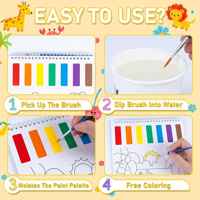PIRIE Paint with Water Coloring Books for Toddlers | Travel-Friendly Mess-Free | Pre-Printed Pigment Animal Theme (Sea & Land Creatures) | Large Size Art Gift for Kids Ages 3+