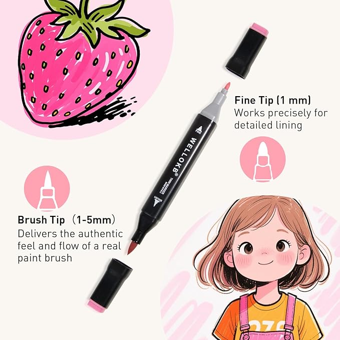 Alcohol Markers Set, 60 colors Alcohol Based Dual Tip, Fine and Brush Tip for Adult Coloring Books, Drawing, Sketching