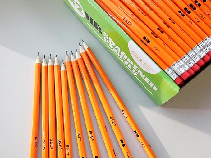 S & E TEACHER'S EDITION Woodcased #2 Pencils, Pre-sharpened, Yellow Pencils with Erasers #2 HB Lead Bulk Box, No. 2, Back to school, 1000Pcs
